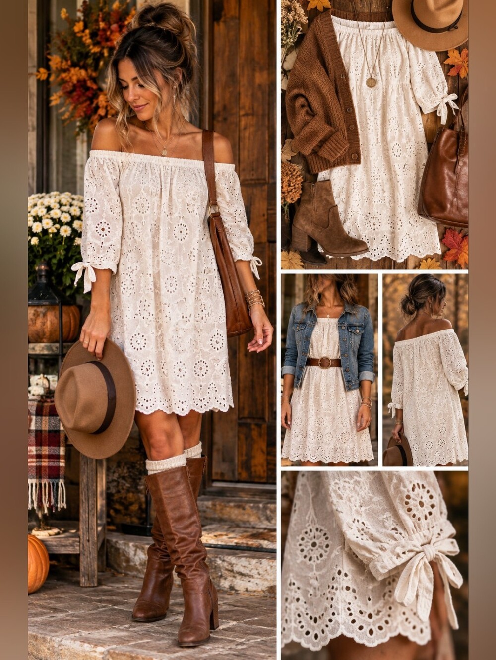 - VALENTINA NALDI Off Shoulder Eyelet Midi Dress